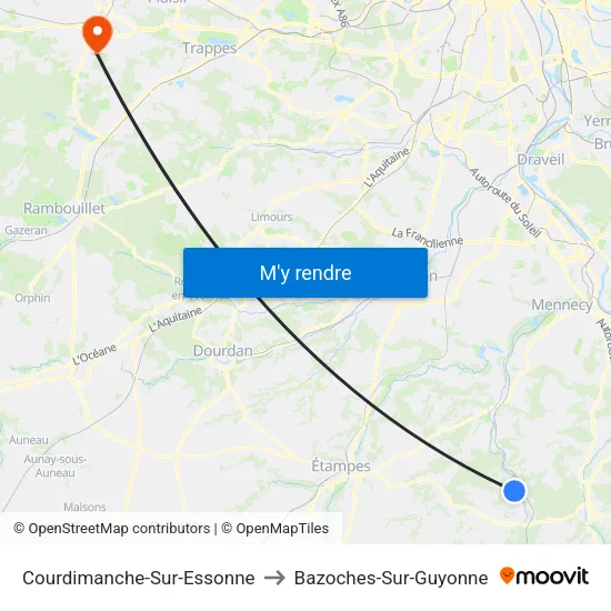 Courdimanche-Sur-Essonne to Bazoches-Sur-Guyonne map