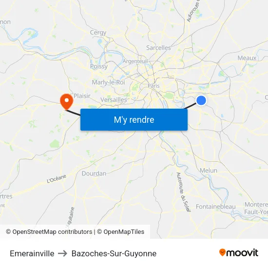 Emerainville to Bazoches-Sur-Guyonne map
