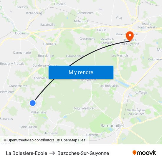 La Boissiere-Ecole to Bazoches-Sur-Guyonne map