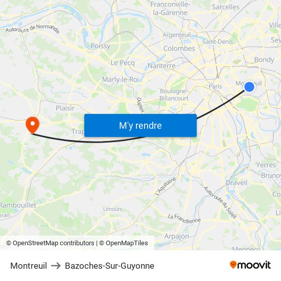 Montreuil to Bazoches-Sur-Guyonne map