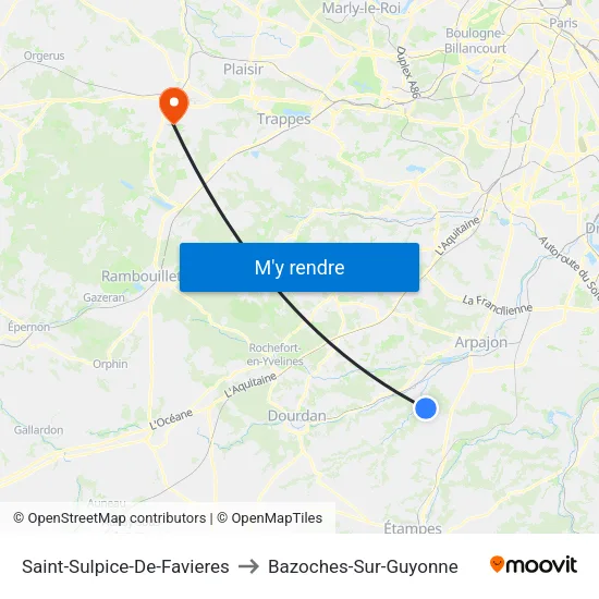 Saint-Sulpice-De-Favieres to Bazoches-Sur-Guyonne map