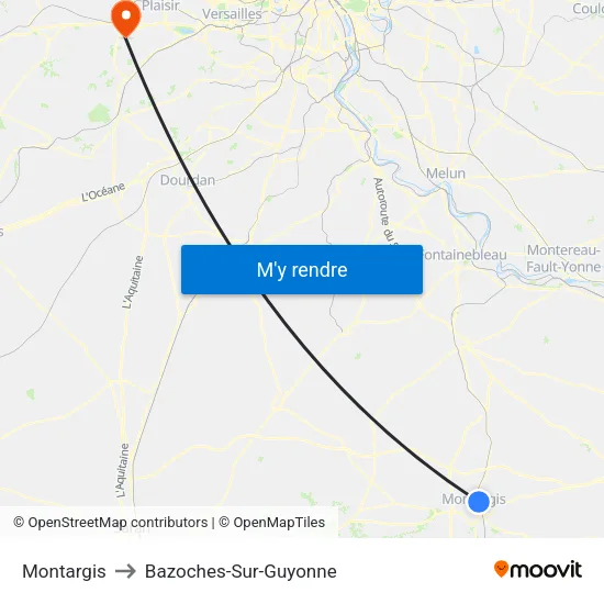 Montargis to Bazoches-Sur-Guyonne map