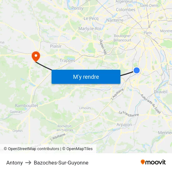 Antony to Bazoches-Sur-Guyonne map