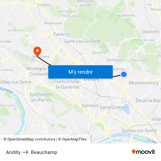 Andilly to Beauchamp map