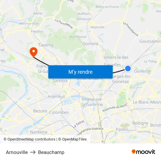 Arnouville to Beauchamp map