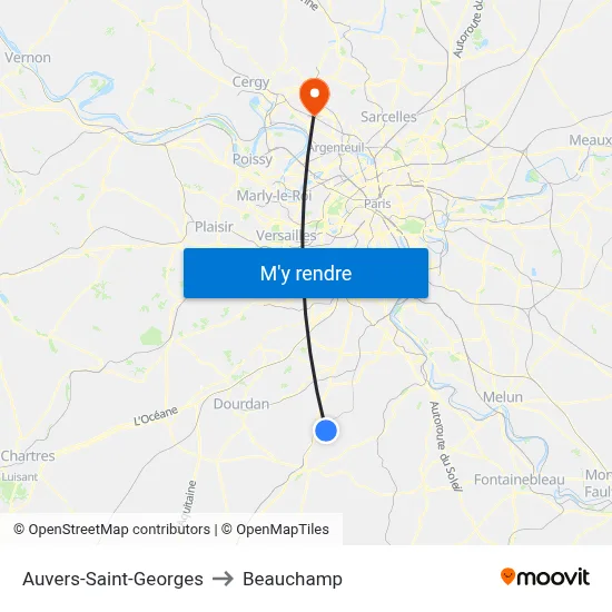 Auvers-Saint-Georges to Beauchamp map