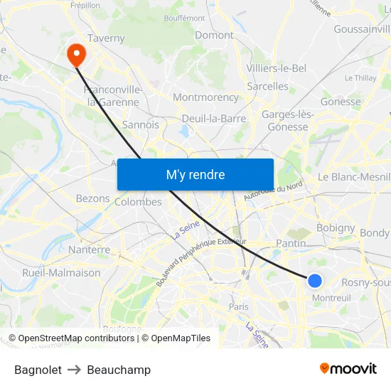 Bagnolet to Beauchamp map