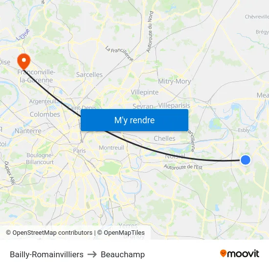 Bailly-Romainvilliers to Beauchamp map
