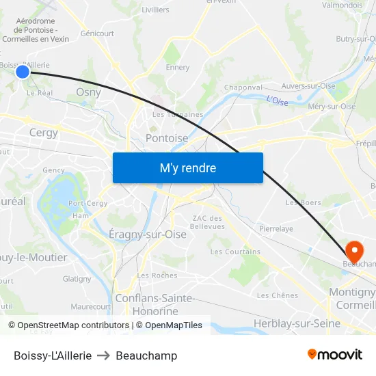 Boissy-L'Aillerie to Beauchamp map