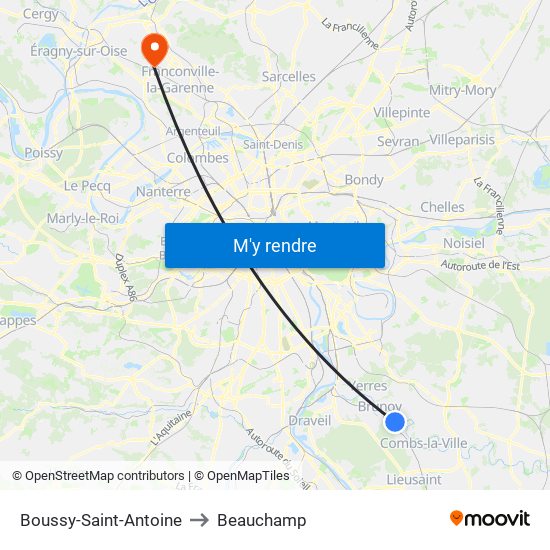 Boussy-Saint-Antoine to Beauchamp map
