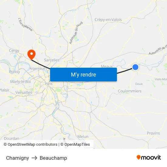 Chamigny to Beauchamp map