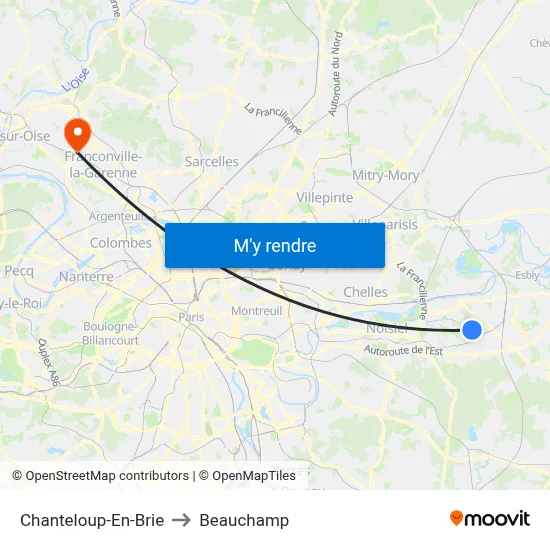 Chanteloup-En-Brie to Beauchamp map