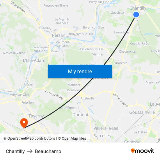 Chantilly to Beauchamp map