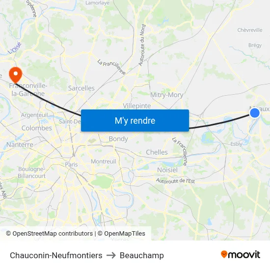 Chauconin-Neufmontiers to Beauchamp map