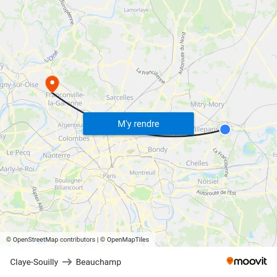 Claye-Souilly to Beauchamp map