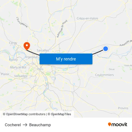Cocherel to Beauchamp map