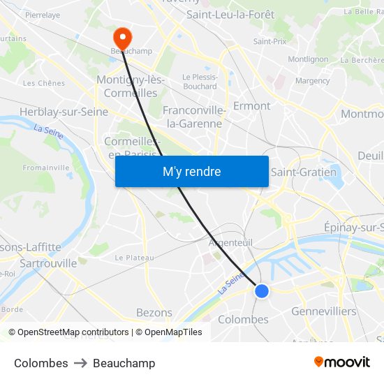 Colombes to Beauchamp map