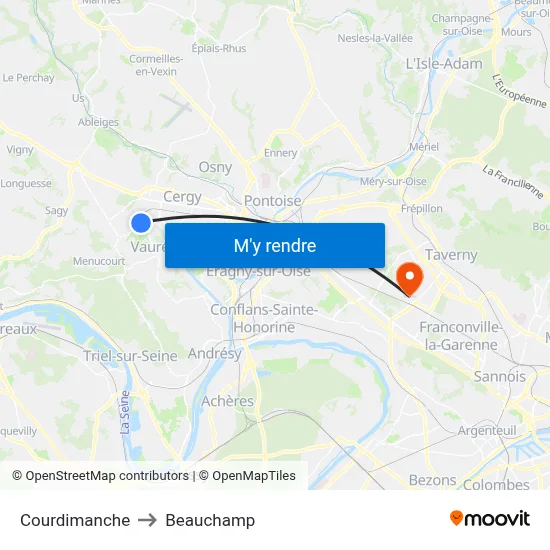 Courdimanche to Beauchamp map