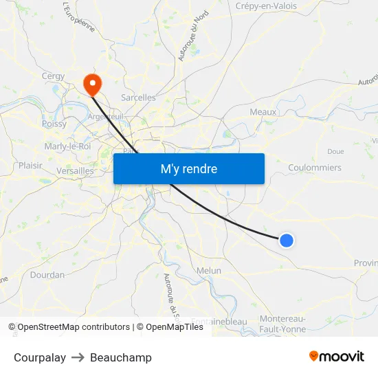 Courpalay to Beauchamp map