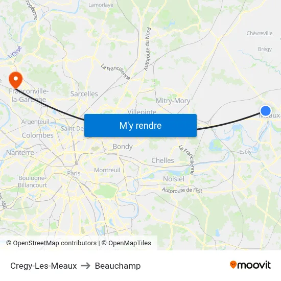 Cregy-Les-Meaux to Beauchamp map