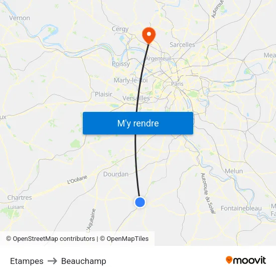 Etampes to Beauchamp map