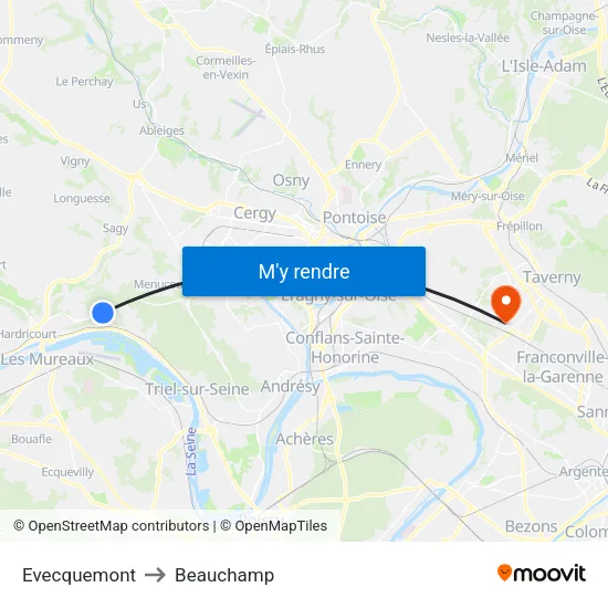 Evecquemont to Beauchamp map