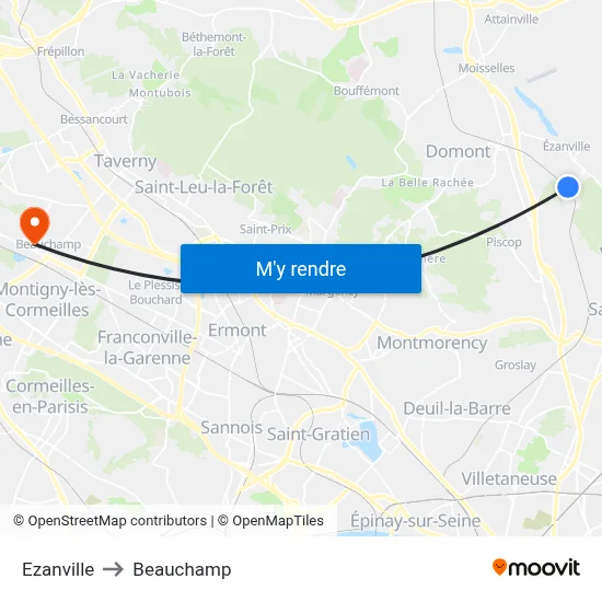 Ezanville to Beauchamp map