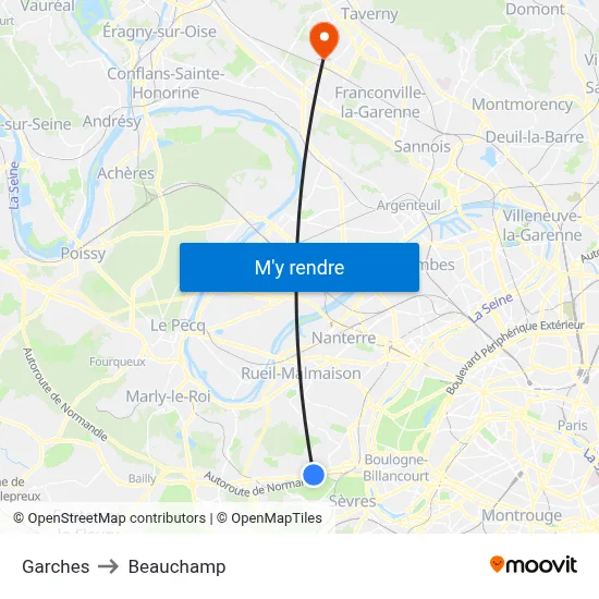 Garches to Beauchamp map