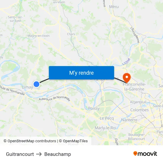 Guitrancourt to Beauchamp map