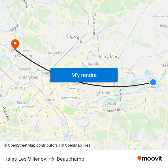 Isles-Les-Villenoy to Beauchamp map