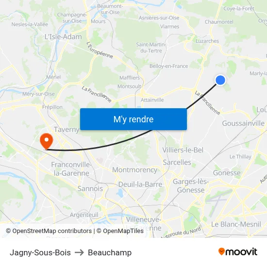 Jagny-Sous-Bois to Beauchamp map