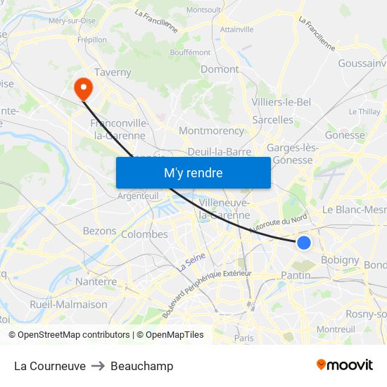 La Courneuve to Beauchamp map