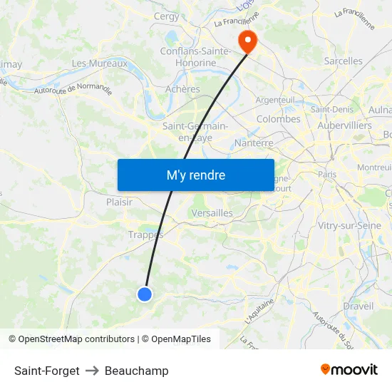 Saint-Forget to Beauchamp map