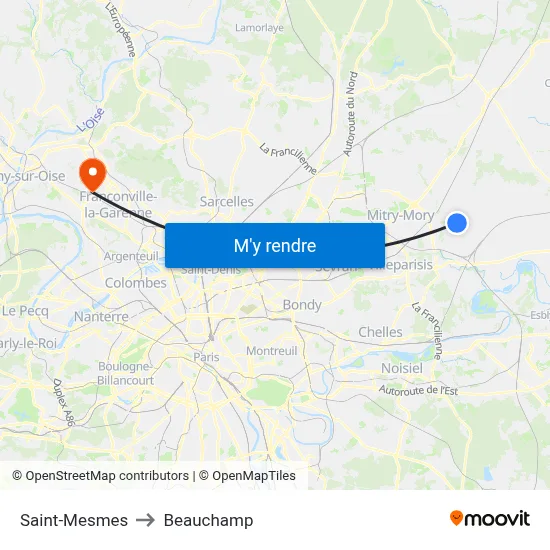 Saint-Mesmes to Beauchamp map