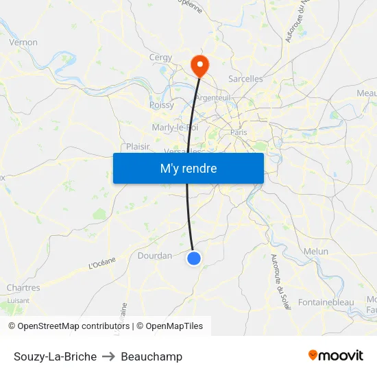 Souzy-La-Briche to Beauchamp map