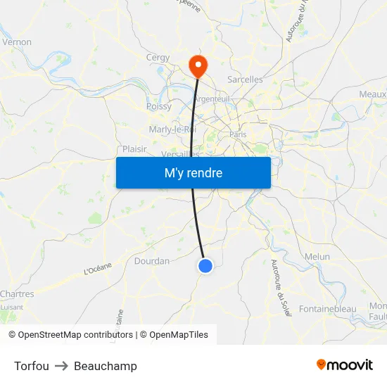 Torfou to Beauchamp map