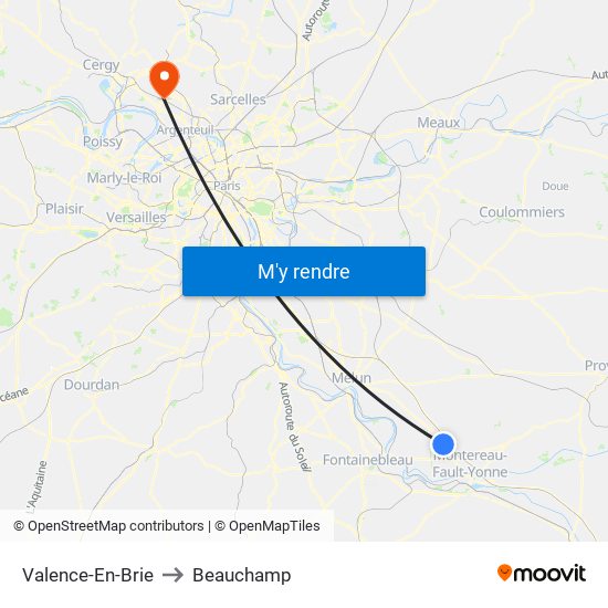 Valence-En-Brie to Beauchamp map