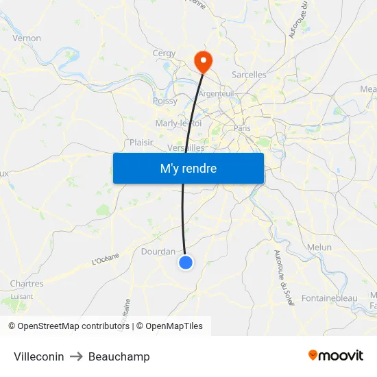 Villeconin to Beauchamp map