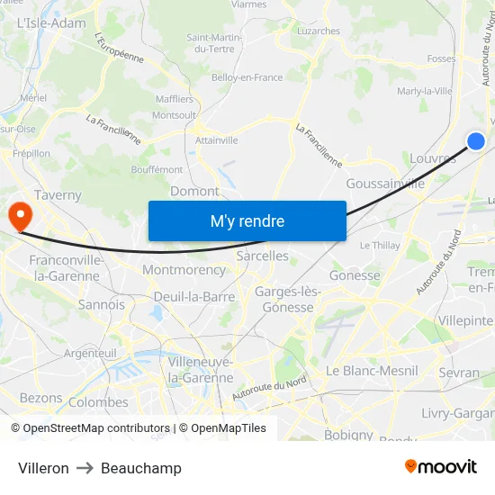Villeron to Beauchamp map