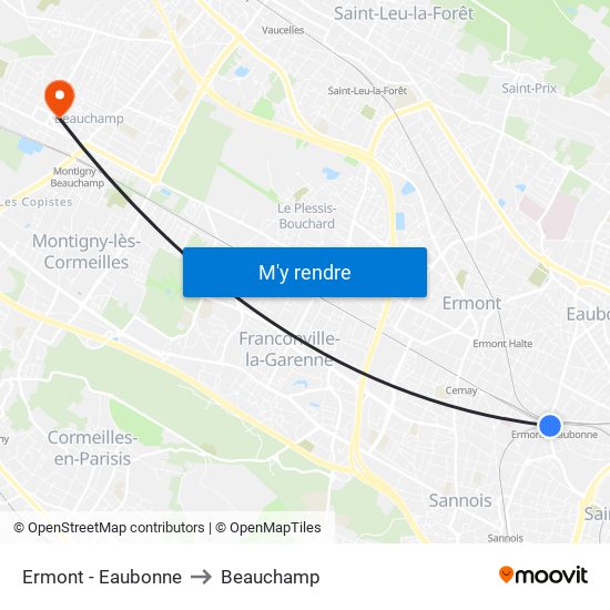 Ermont - Eaubonne to Beauchamp map