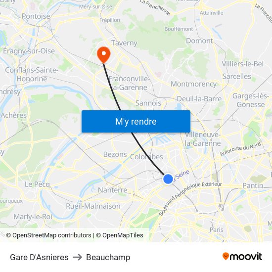 Gare D'Asnieres to Beauchamp map