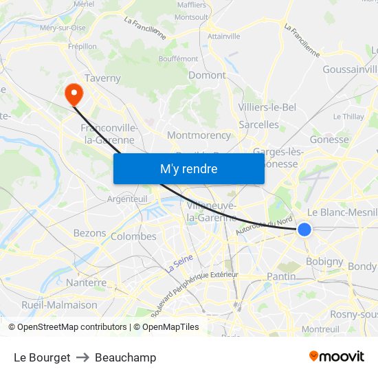 Le Bourget to Beauchamp map