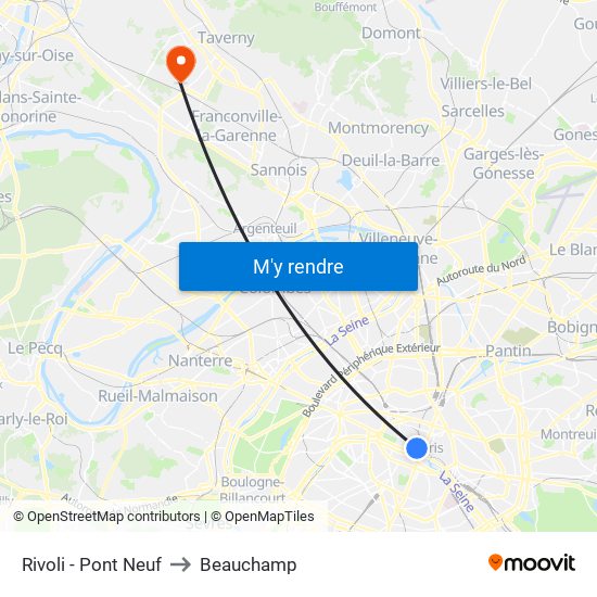 Rivoli - Pont Neuf to Beauchamp map