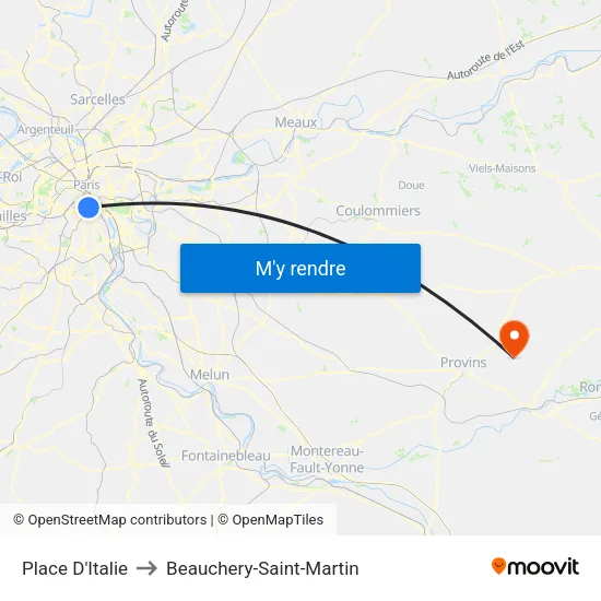 Place D'Italie to Beauchery-Saint-Martin map