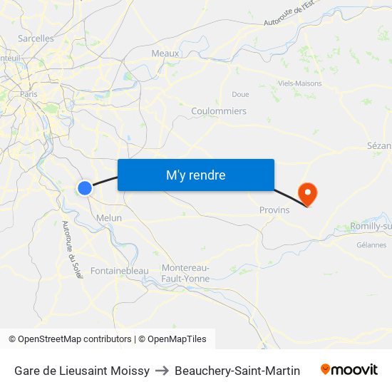 Gare de Lieusaint Moissy to Beauchery-Saint-Martin map