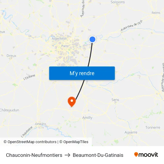 Chauconin-Neufmontiers to Beaumont-Du-Gatinais map