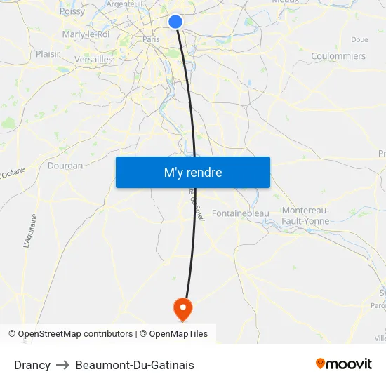 Drancy to Beaumont-Du-Gatinais map