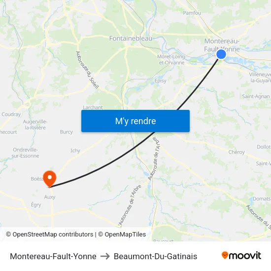 Montereau-Fault-Yonne to Beaumont-Du-Gatinais map