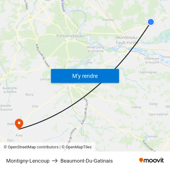 Montigny-Lencoup to Beaumont-Du-Gatinais map