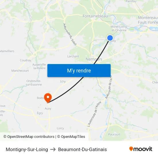 Montigny-Sur-Loing to Beaumont-Du-Gatinais map